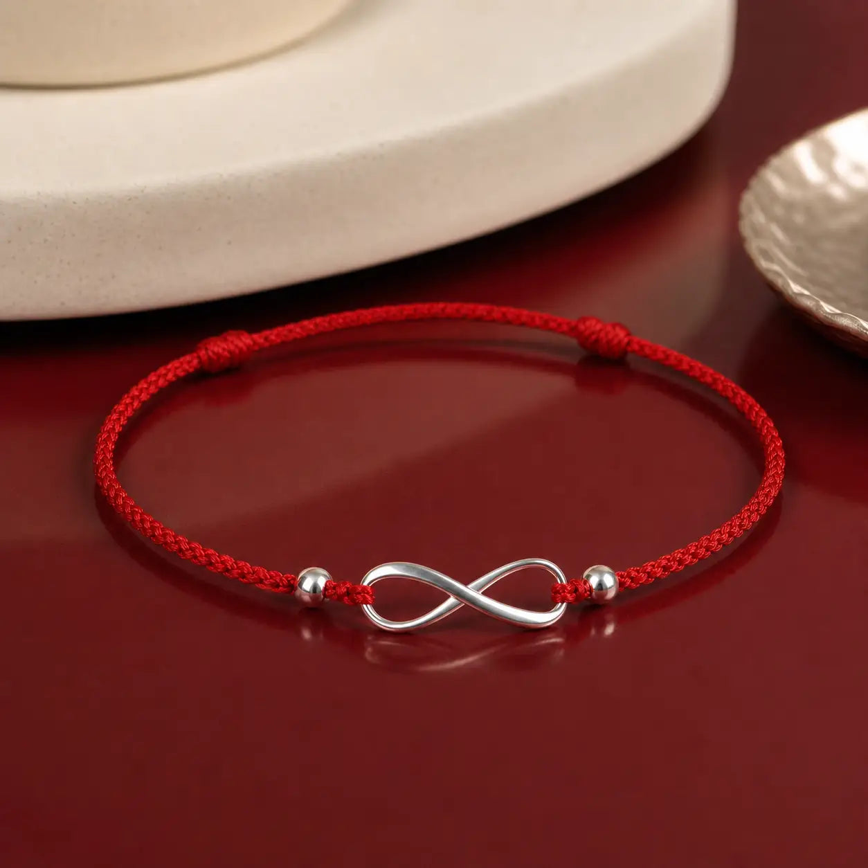Song Yne 925 Silver Endless Knot Protection Red String Bracelet & Anklet