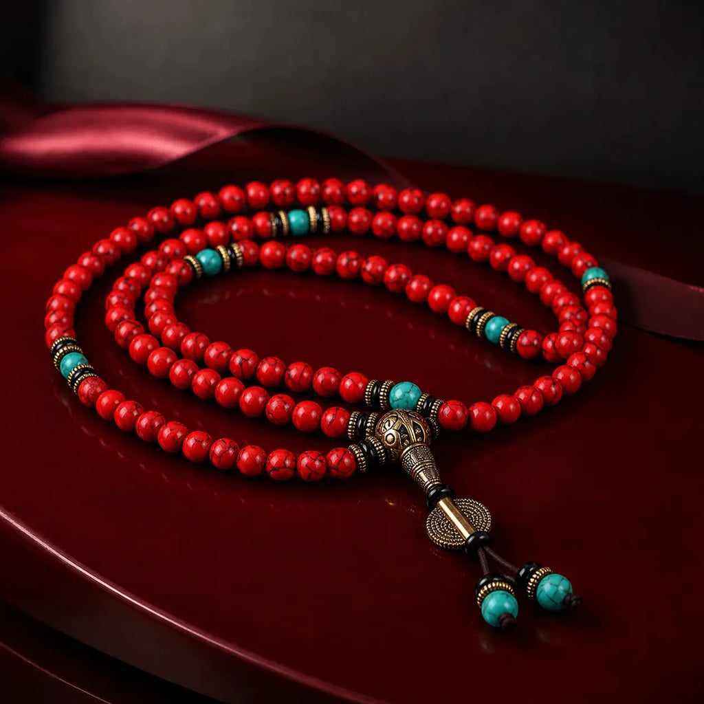 Song Yne Tibetan Red Turquoise 108 Mala Necklace Bracelet