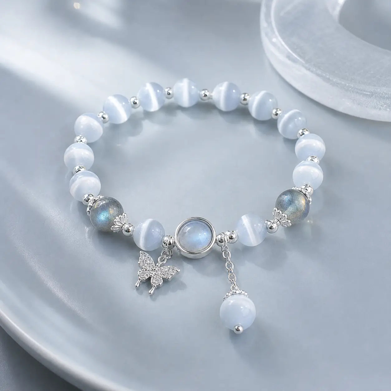 Song Yne Cat's Eye Moonstone Butterfly Support & Luck Bracelet