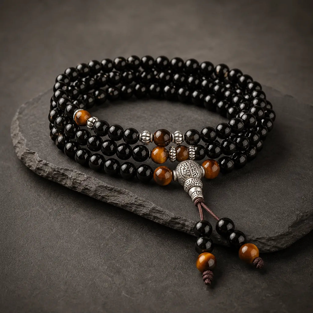 Song Yne Black Obsidian Tiger Eye Protection & Blessing Mala