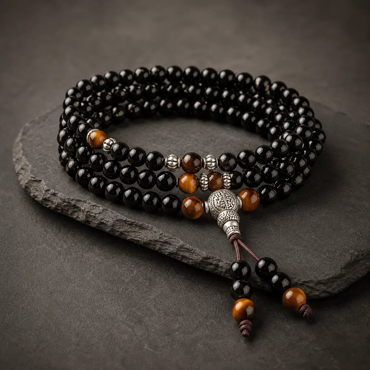 Song Yne Black Obsidian Tiger Eye Protection & Blessing Mala