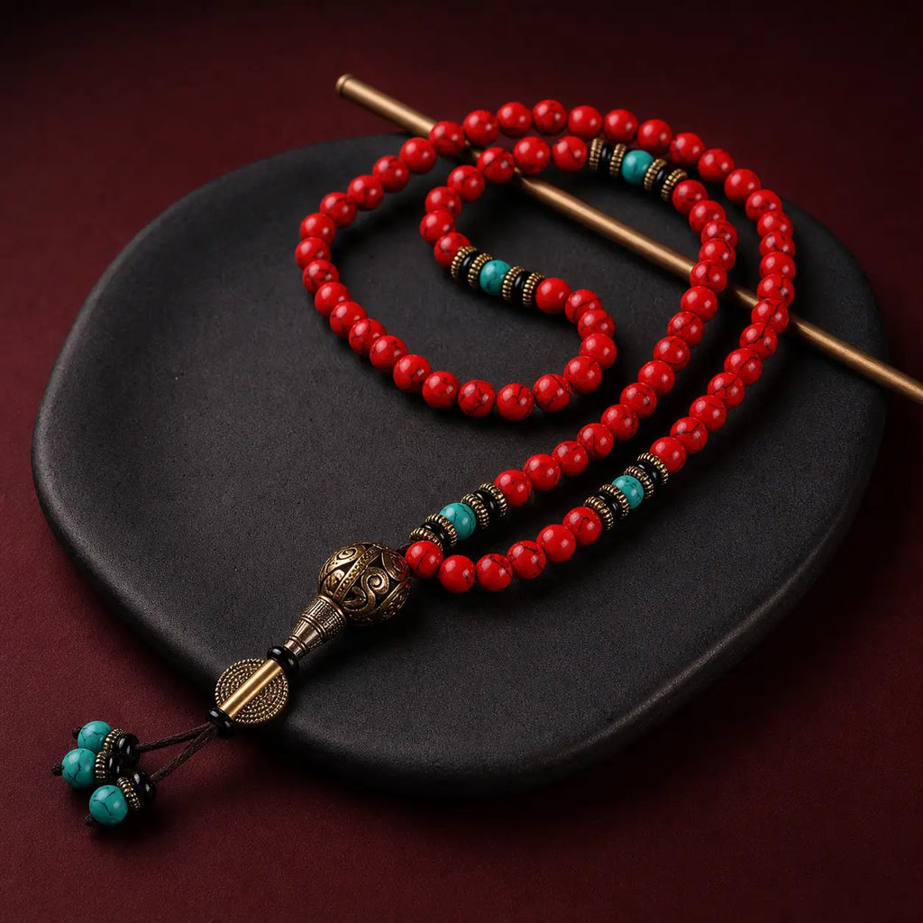 Song Yne Tibetan Red Turquoise 108 Mala Necklace Bracelet
