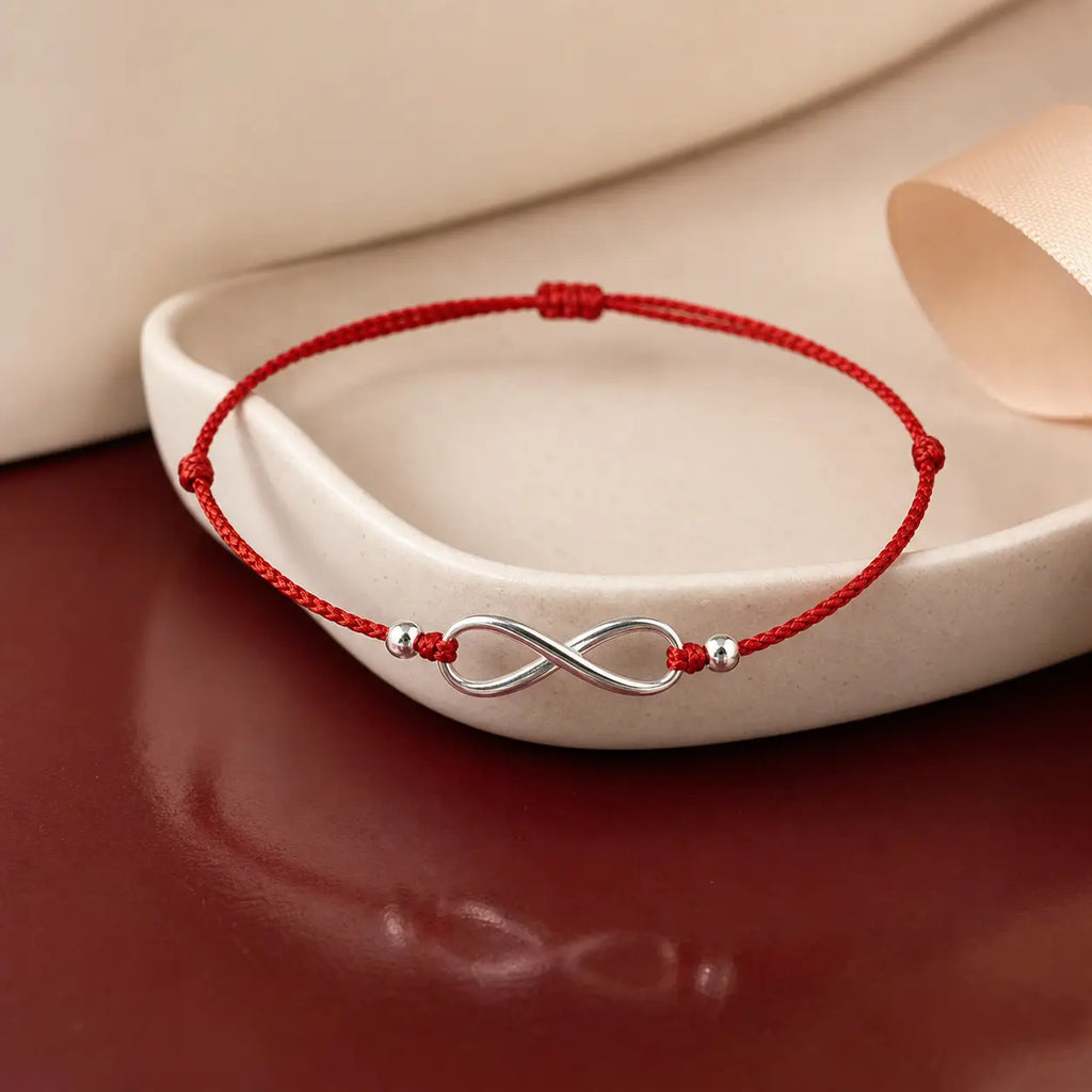 Song Yne 925 Silver Endless Knot Protection Red String Bracelet & Anklet
