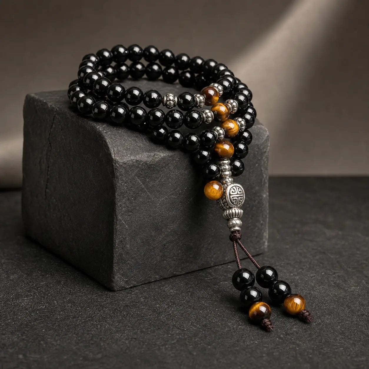 Song Yne Black Obsidian Tiger Eye Protection & Blessing Mala