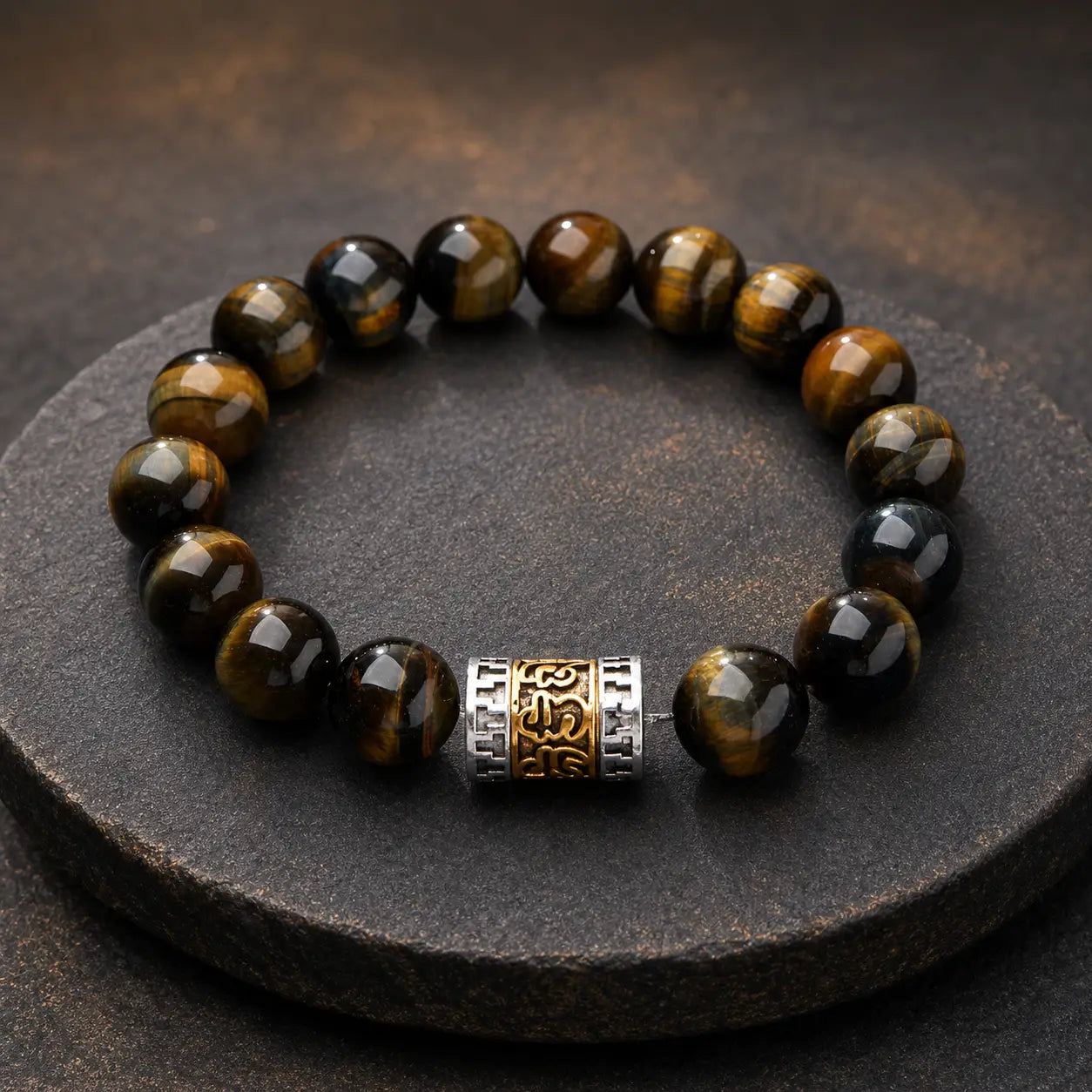 Song Yne Tiger Eye Six True Words Courage & Protection Bracelet