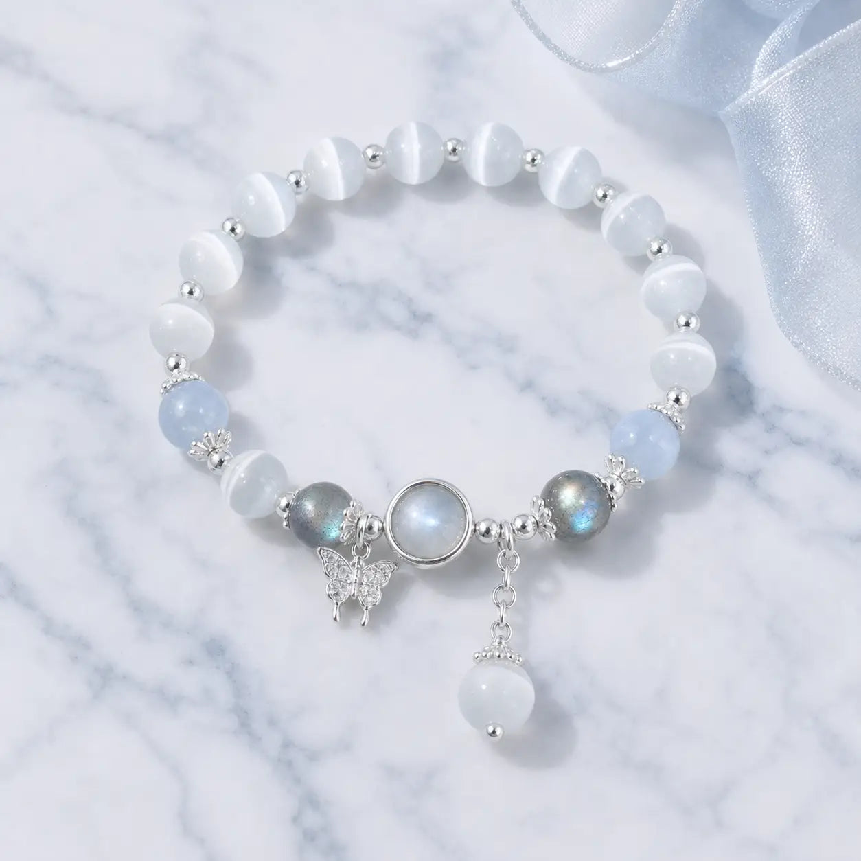 Song Yne Cat's Eye Moonstone Butterfly Support & Luck Bracelet