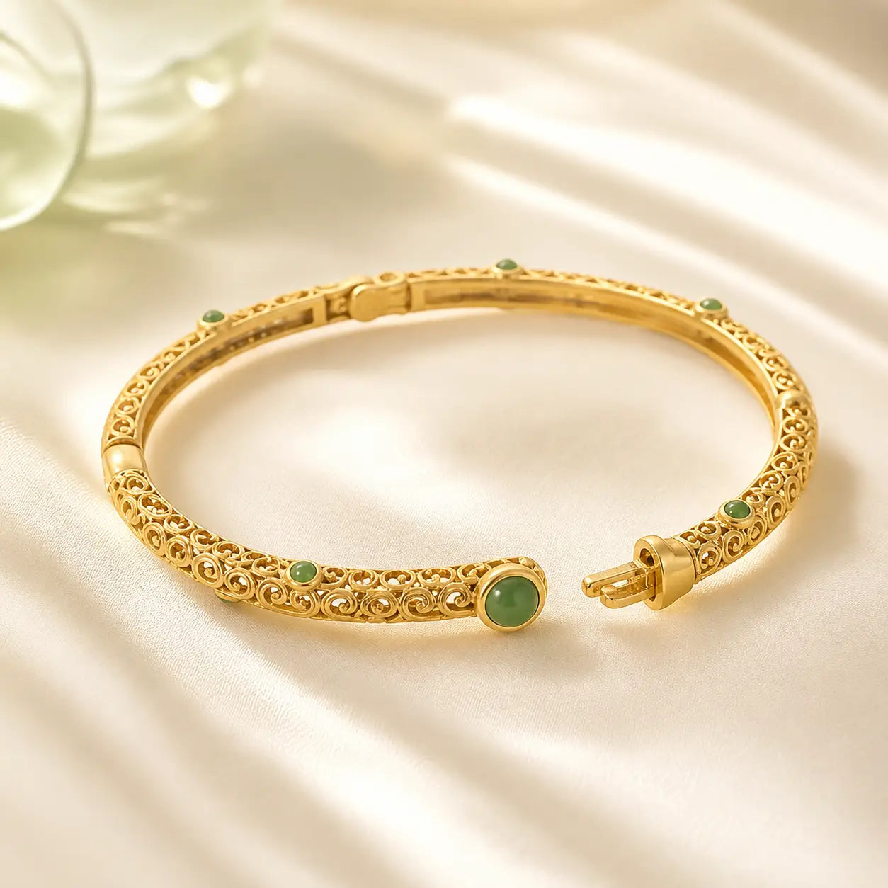 Song Yne Cyan Jade Copper Auspicious Cloud Calm Healing Bangle