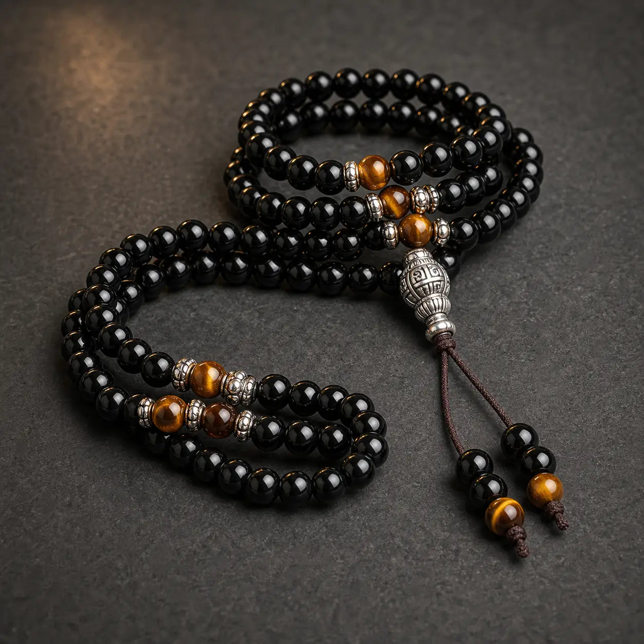 Song Yne Black Obsidian Tiger Eye Protection & Blessing Mala