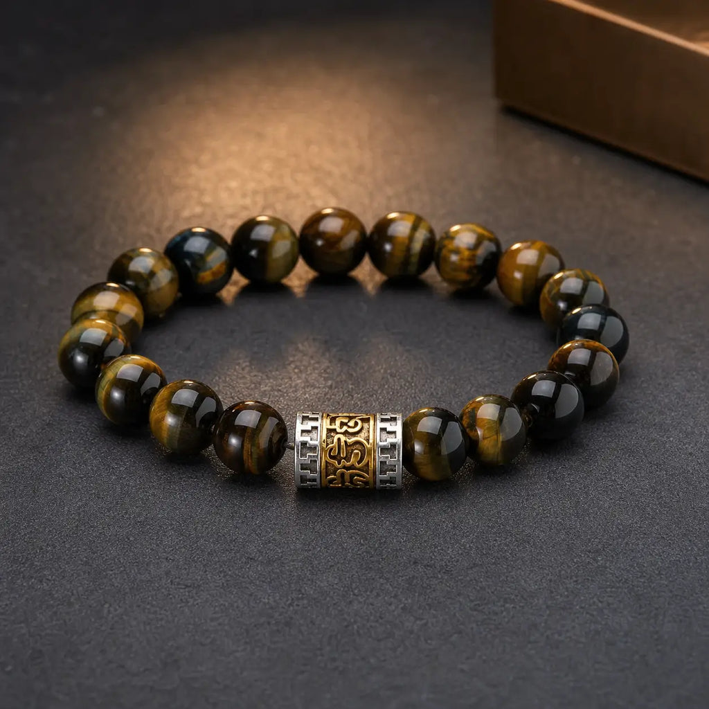 Song Yne Tiger Eye Six True Words Courage & Protection Bracelet