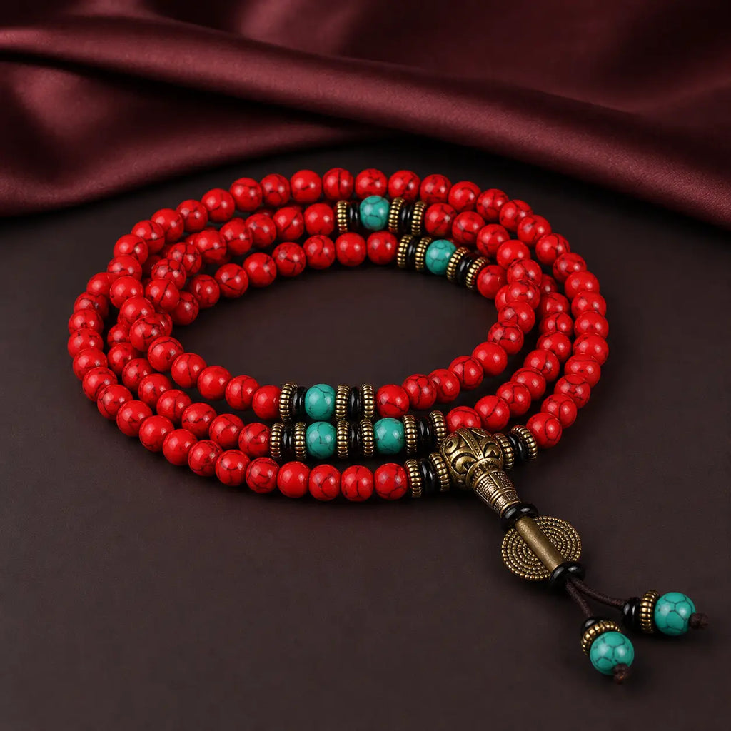 Song Yne Tibetan Red Turquoise 108 Mala Necklace Bracelet