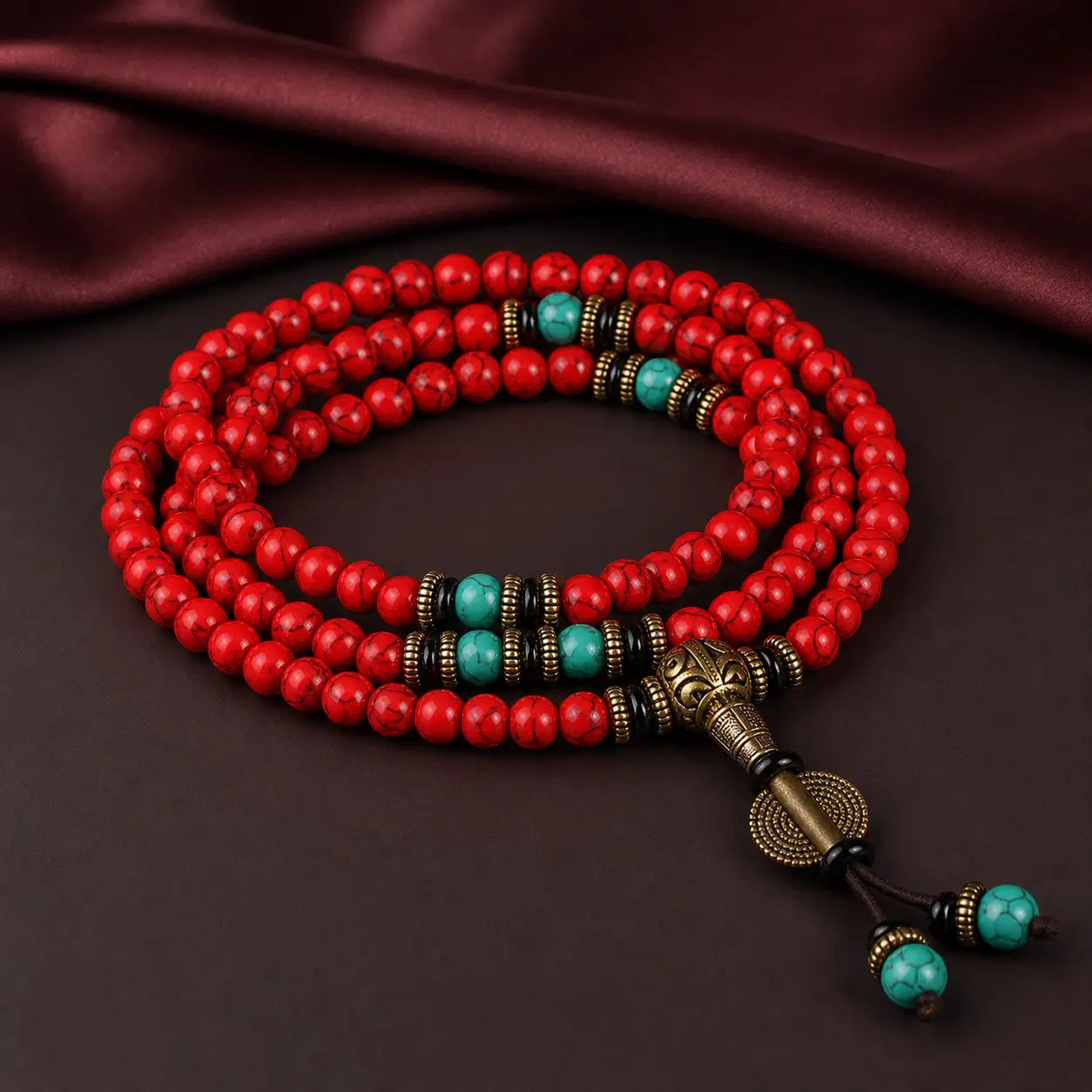 Song Yne Tibetan Red Turquoise 108 Mala Necklace Bracelet
