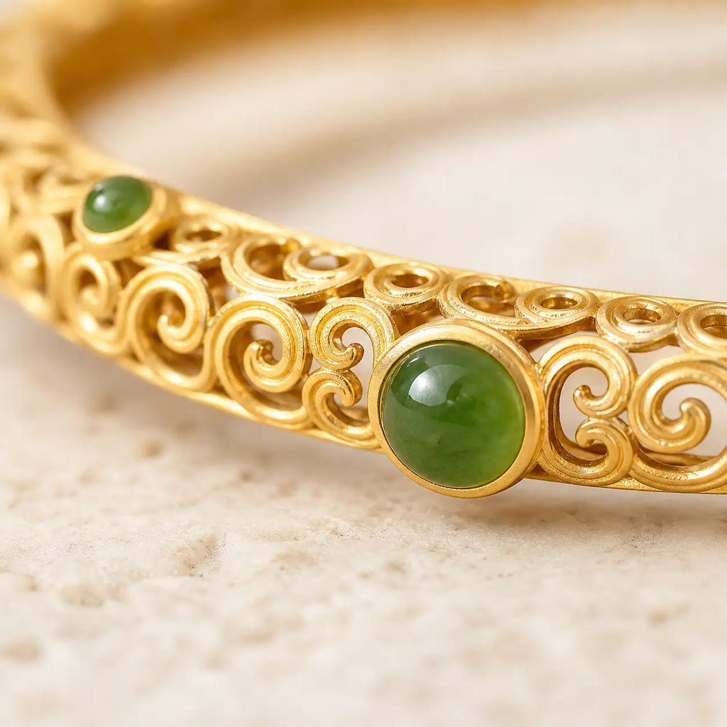 Song Yne Cyan Jade Copper Auspicious Cloud Calm Healing Bangle