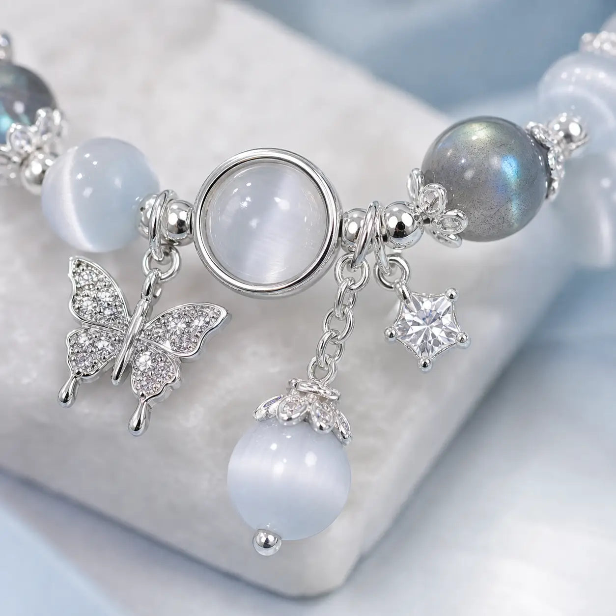 Song Yne Cat's Eye Moonstone Butterfly Support & Luck Bracelet