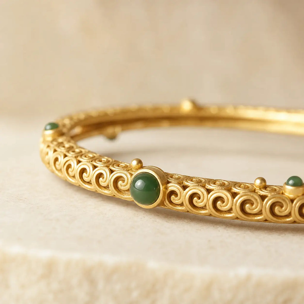 Song Yne Cyan Jade Copper Auspicious Cloud Calm Healing Bangle