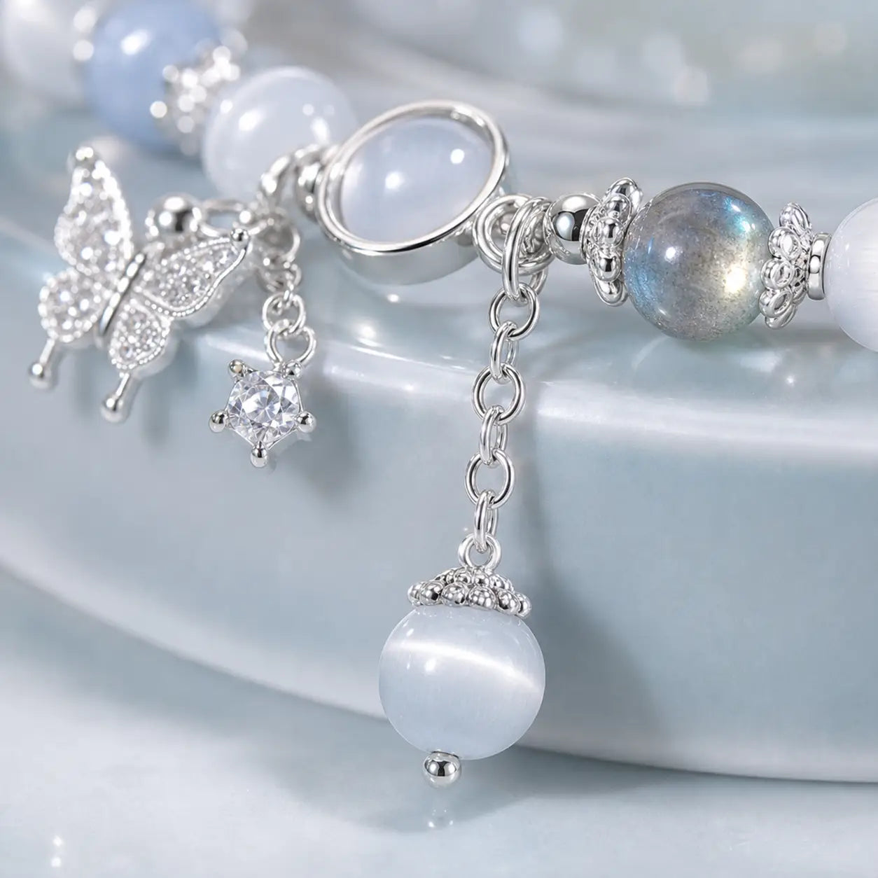 Song Yne Cat's Eye Moonstone Butterfly Support & Luck Bracelet