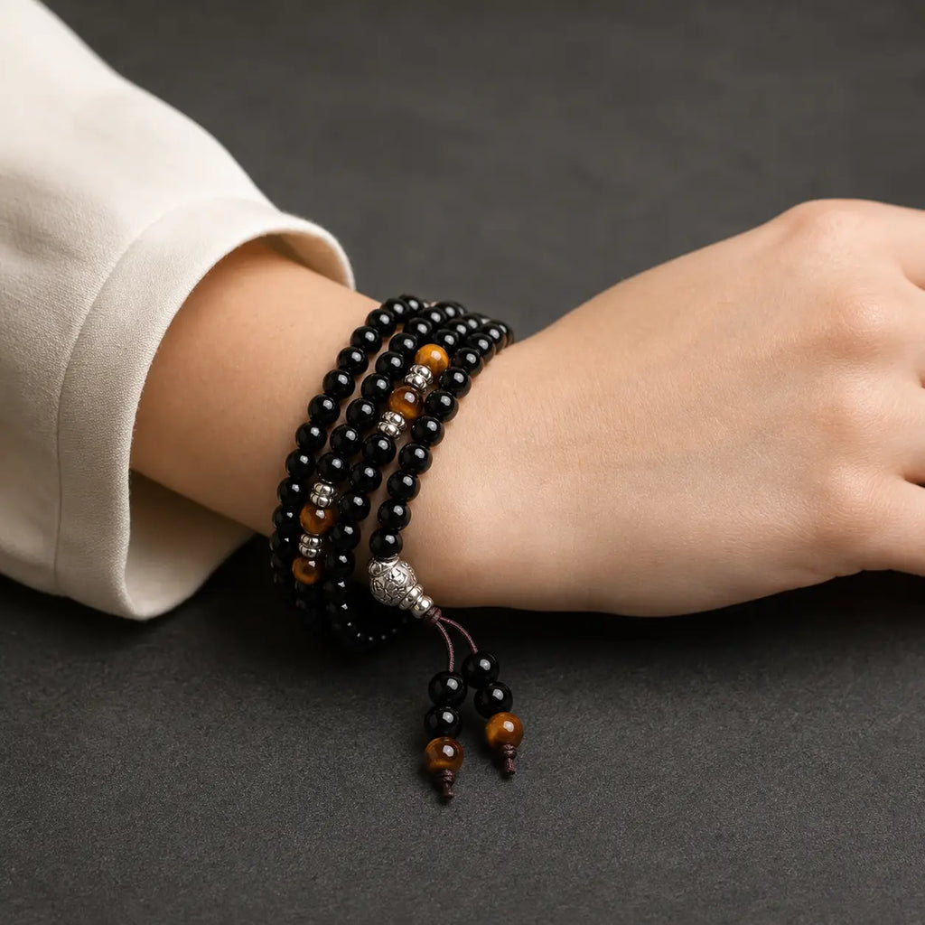 Song Yne Black Obsidian Tiger Eye Protection & Blessing Mala