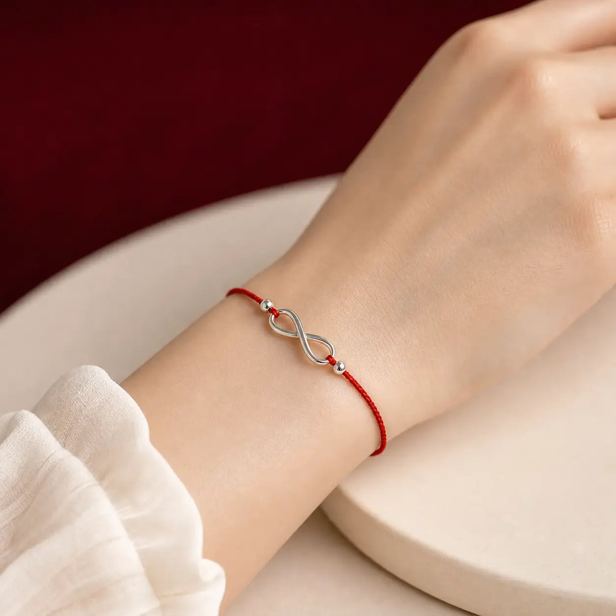 Song Yne 925 Silver Endless Knot Protection Red String Bracelet & Anklet