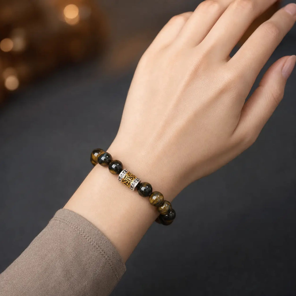 Song Yne Tiger Eye Six True Words Courage & Protection Bracelet