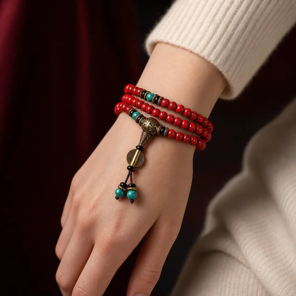 Song Yne Tibetan Red Turquoise 108 Mala Necklace Bracelet