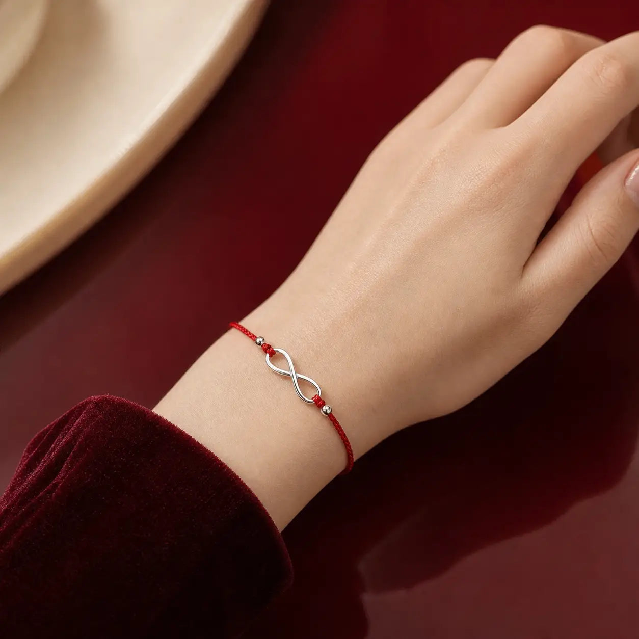 Song Yne 925 Silver Endless Knot Protection Red String Bracelet & Anklet