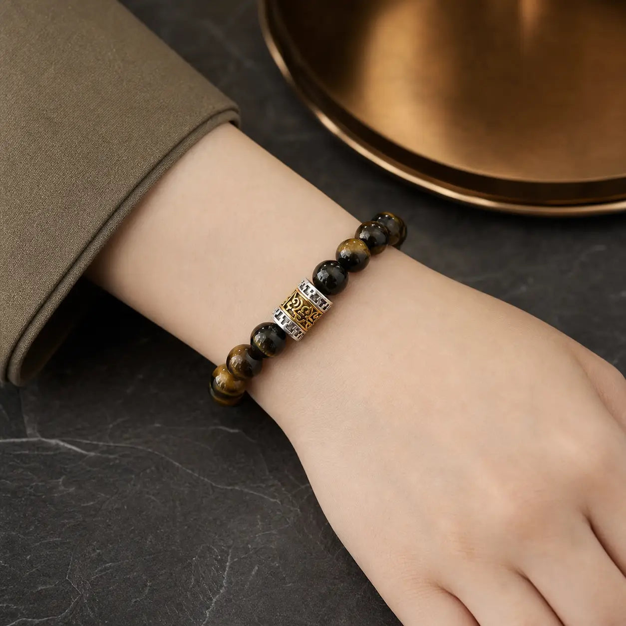 Song Yne Tiger Eye Six True Words Courage & Protection Bracelet