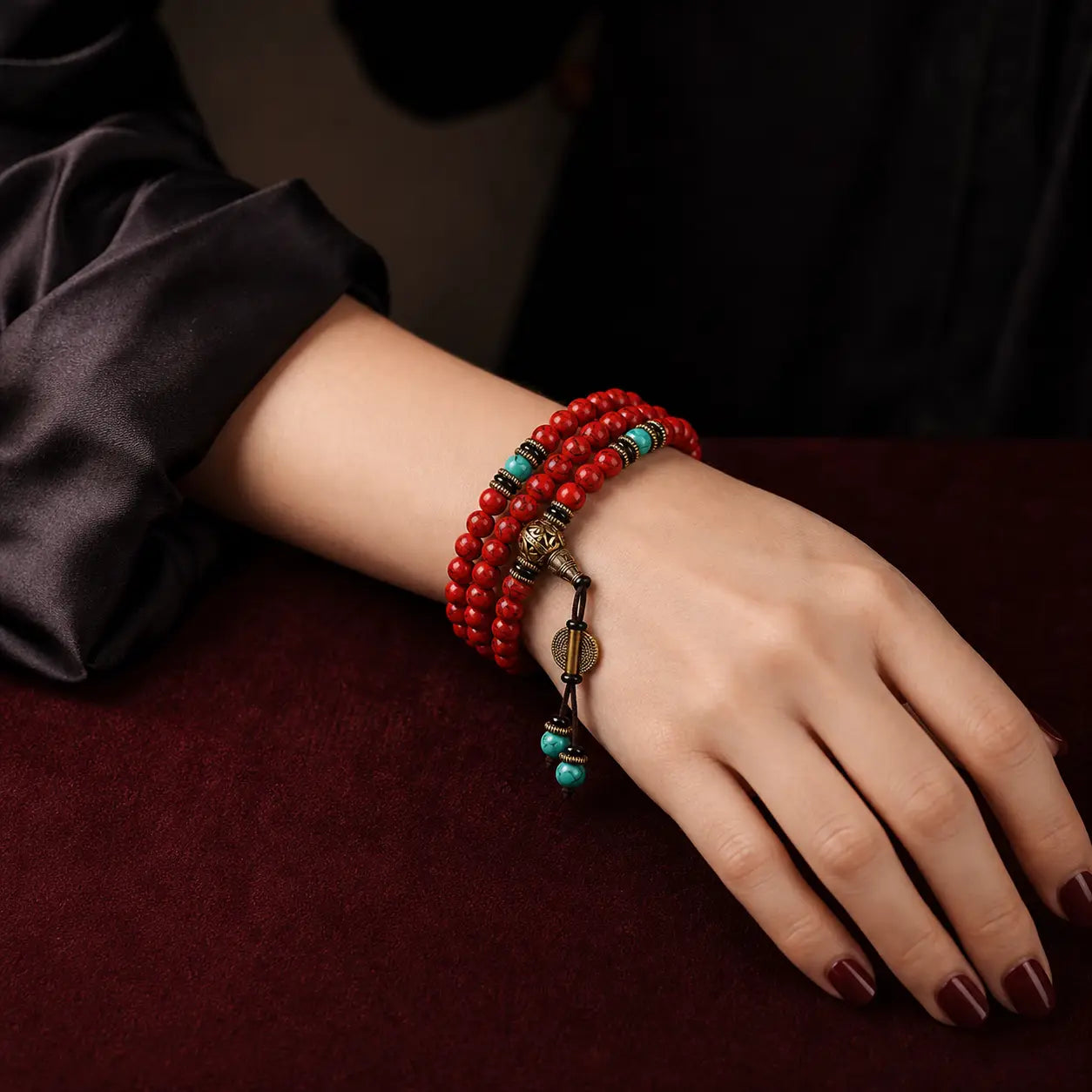 Song Yne Tibetan Red Turquoise 108 Mala Necklace Bracelet