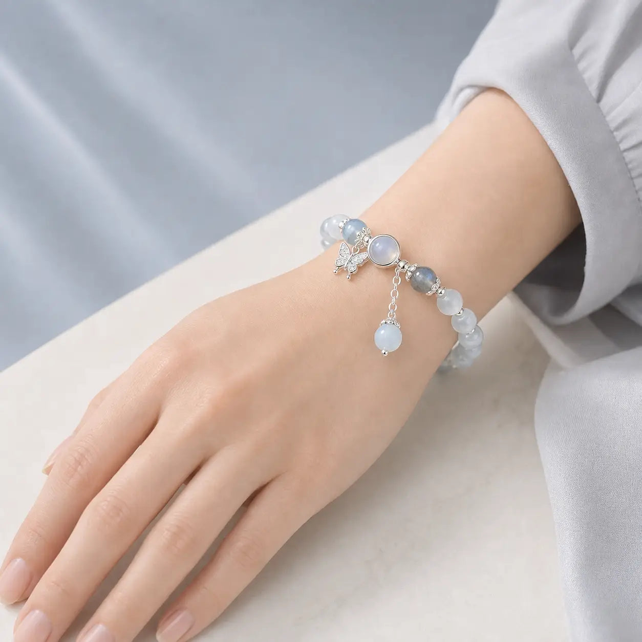 Song Yne Cat's Eye Moonstone Butterfly Support & Luck Bracelet