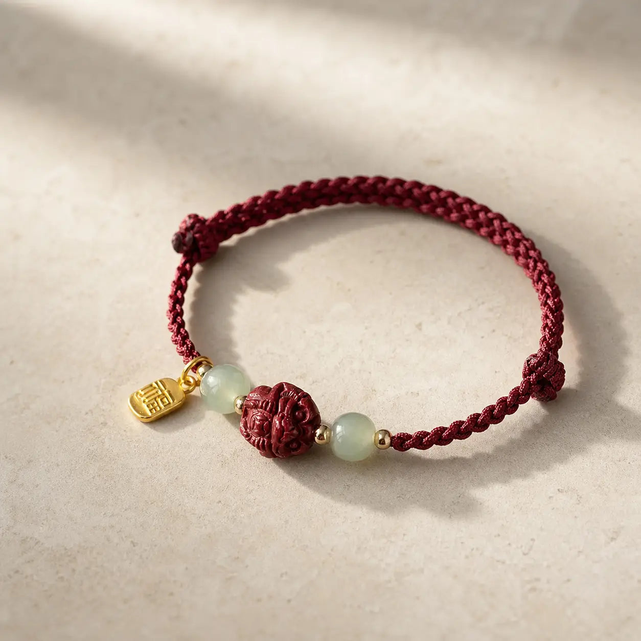 Song Yne Natural Cinnabar Chinese Zodiac Bracelet, Hetian Jade Fu Character Luck Rope Bracelet for Protection, Prosperity & Good Fortune