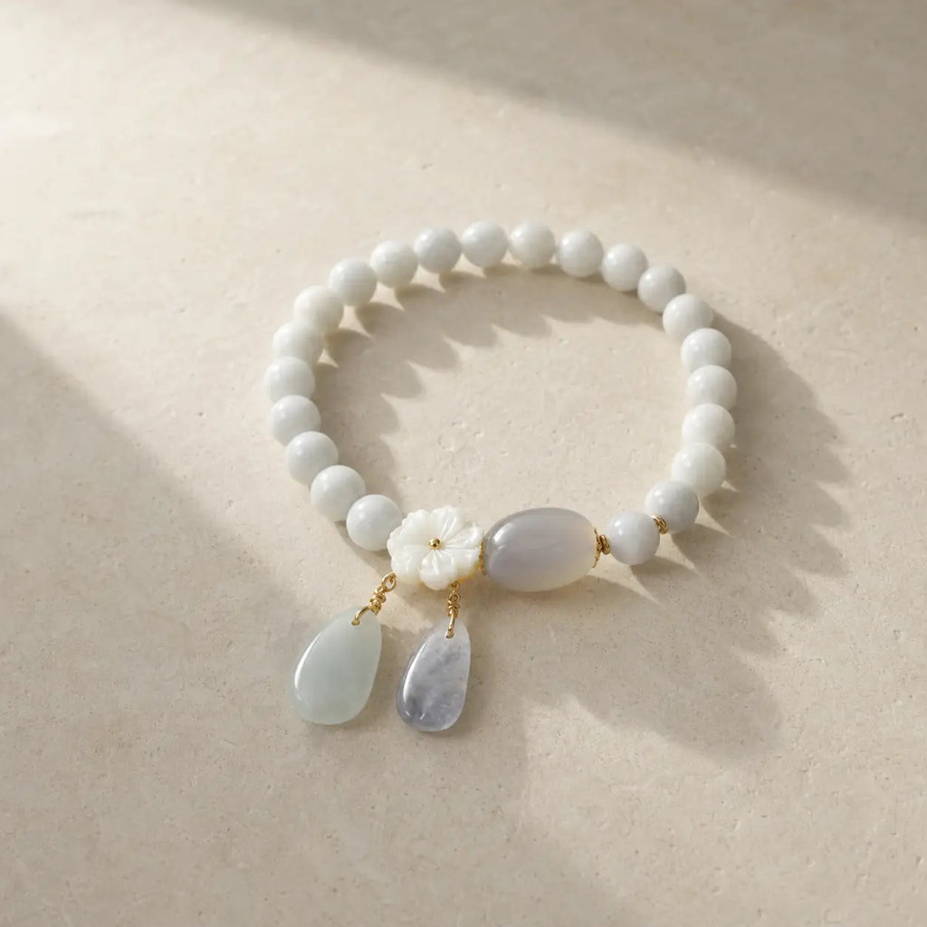 Song Yne Natural White Jade Luck & Protection Bracelet