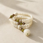 Song Yne 108 Mala Beads White Jade Bodhi Seed Lotus Bracelet Necklace, Handmade Spiritual Meditation Beads for Enlightenment, Peace & Harmony