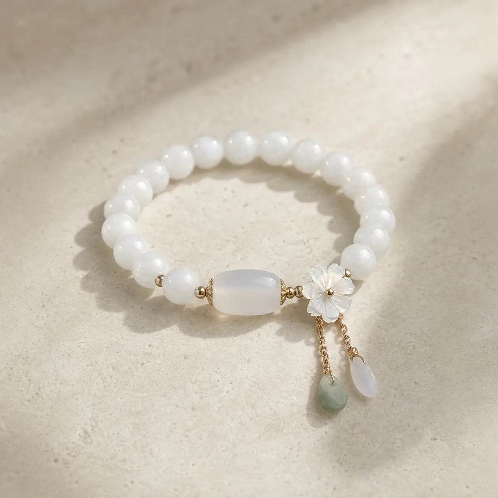 Song Yne Natural White Jade Luck & Protection Bracelet