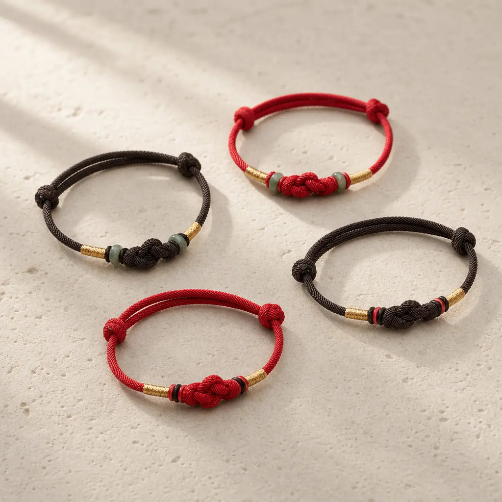 Song Yne Red String Jade Fortune Knot Couple Bracelet, Hand Braided Lucky String Bracelet for Good Luck, Prosperity & Relationship Blessing