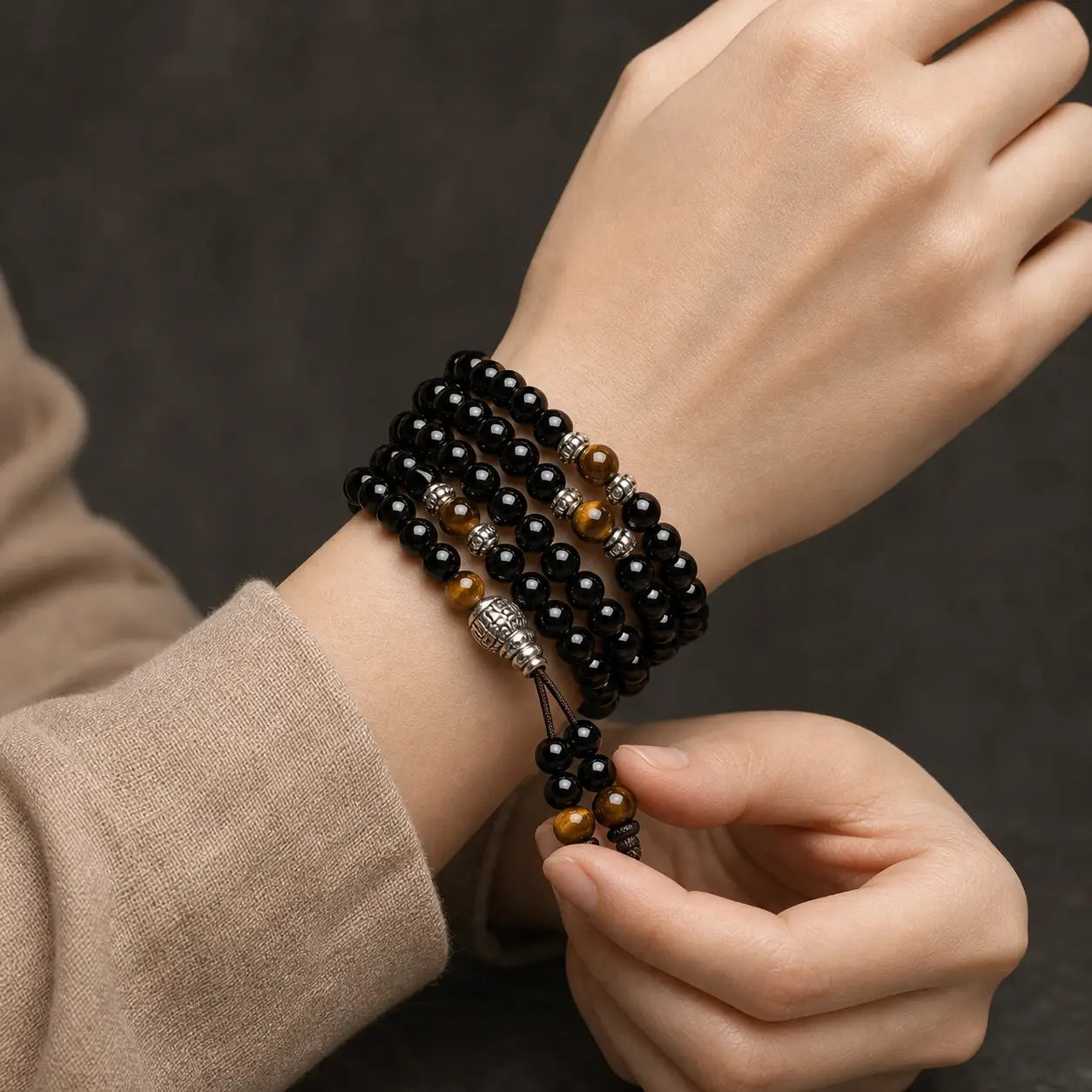 Song Yne Black Obsidian Tiger Eye Protection & Blessing Mala
