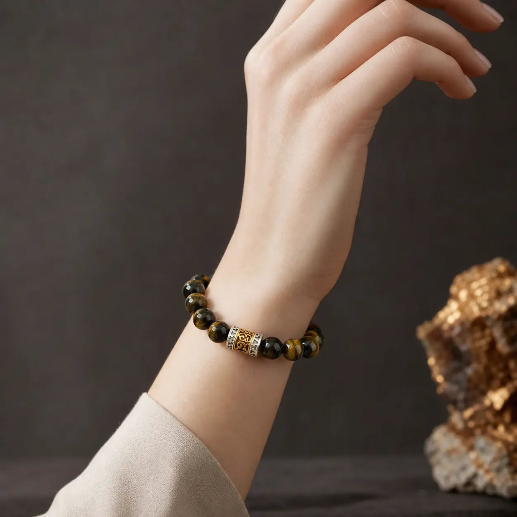 Song Yne Tiger Eye Six True Words Courage & Protection Bracelet