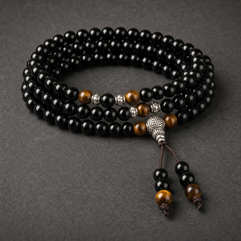 Song Yne Black Obsidian Tiger Eye Protection & Blessing Mala