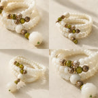 Song Yne 108 Mala Beads White Jade Bodhi Seed Lotus Bracelet Necklace, Handmade Spiritual Meditation Beads for Enlightenment, Peace & Harmony