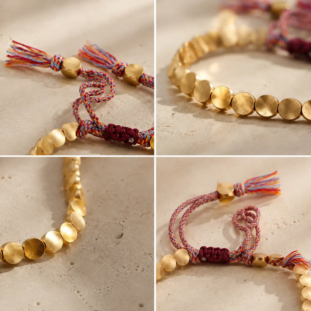 Song Yne Tibetan Copper Beads Healing Luck Bracelet, Handmade Spiritual Protection Bracelet for Grounding, Positive Energy & Prosperity