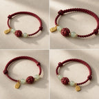 Song Yne Natural Cinnabar Chinese Zodiac Bracelet, Hetian Jade Fu Character Luck Rope Bracelet for Protection, Prosperity & Good Fortune