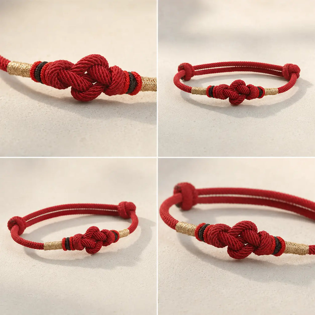 Song Yne Red String Jade Fortune Knot Couple Bracelet, Hand Braided Lucky String Bracelet for Good Luck, Prosperity & Relationship Blessing