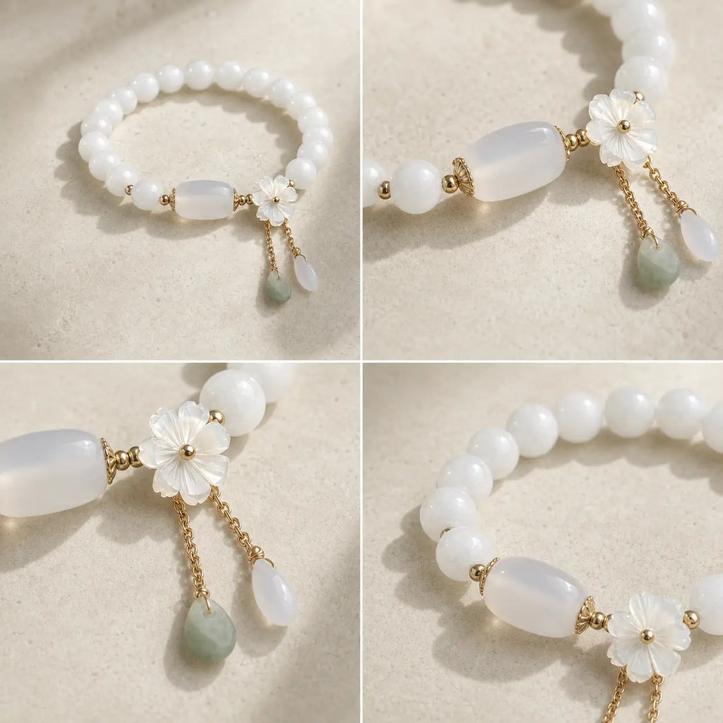 Song Yne Natural White Jade Luck & Protection Bracelet