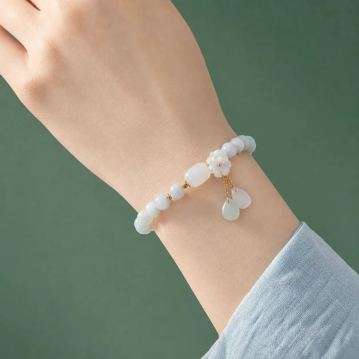 Song Yne Natural White Jade Luck & Protection Bracelet