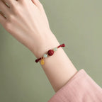 Song Yne Natural Cinnabar Chinese Zodiac Bracelet, Hetian Jade Fu Character Luck Rope Bracelet for Protection, Prosperity & Good Fortune