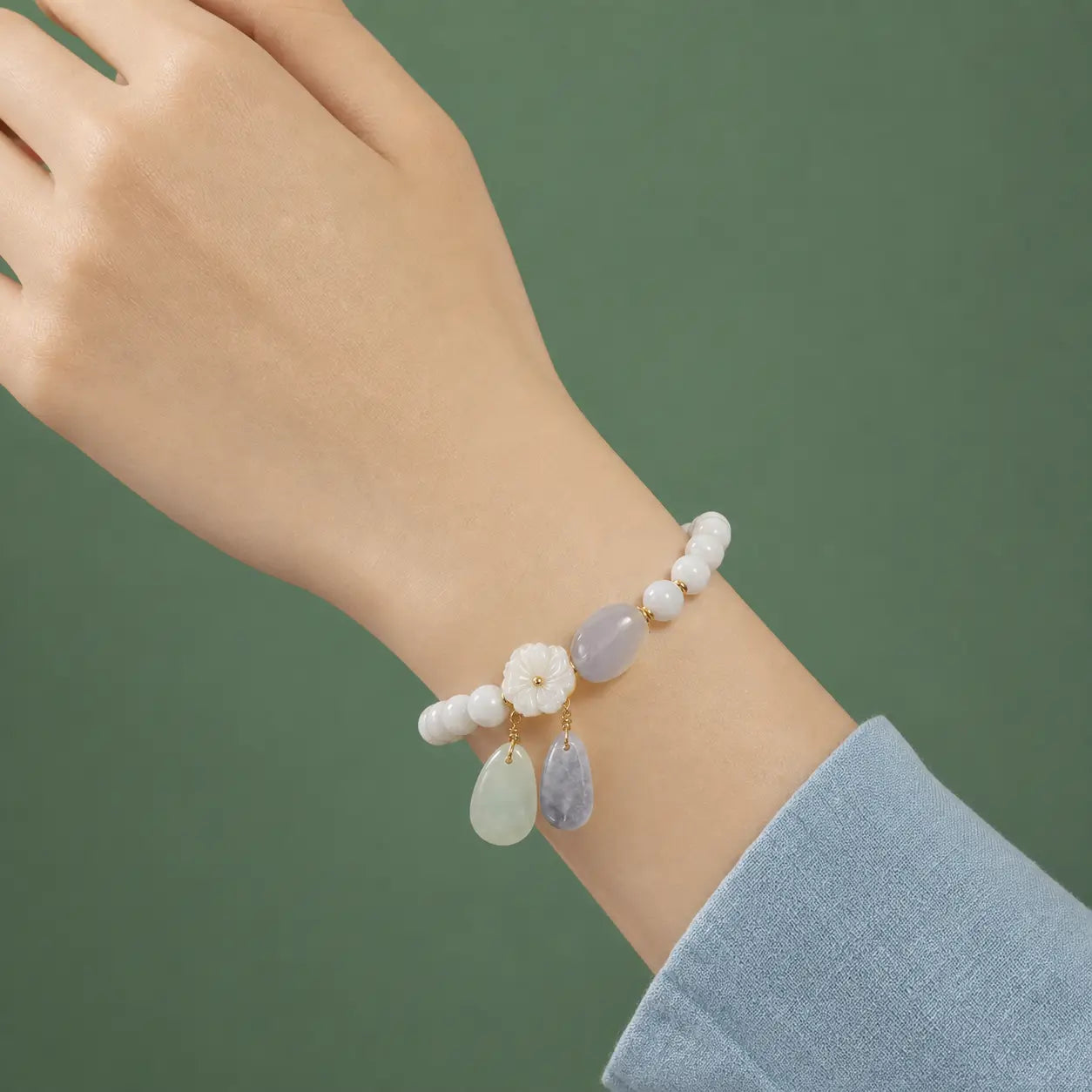 Song Yne Natural White Jade Luck & Protection Bracelet