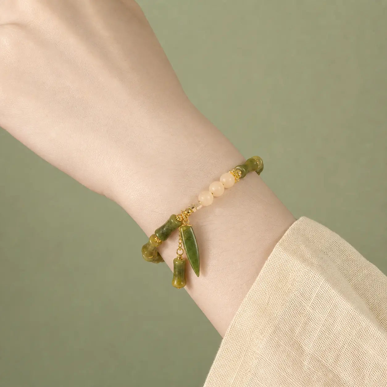 Song Yne Jade Bamboo Lily of the Valley Luck Bracelet