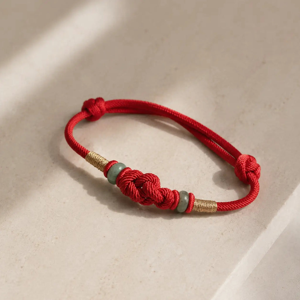 Song Yne Red String Jade Fortune Knot Couple Bracelet, Hand Braided Lucky String Bracelet for Good Luck, Prosperity & Relationship Blessing