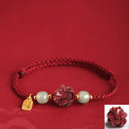 Song Yne Natural Cinnabar Chinese Zodiac Bracelet, Hetian Jade Fu Character Luck Rope Bracelet for Protection, Prosperity & Good Fortune