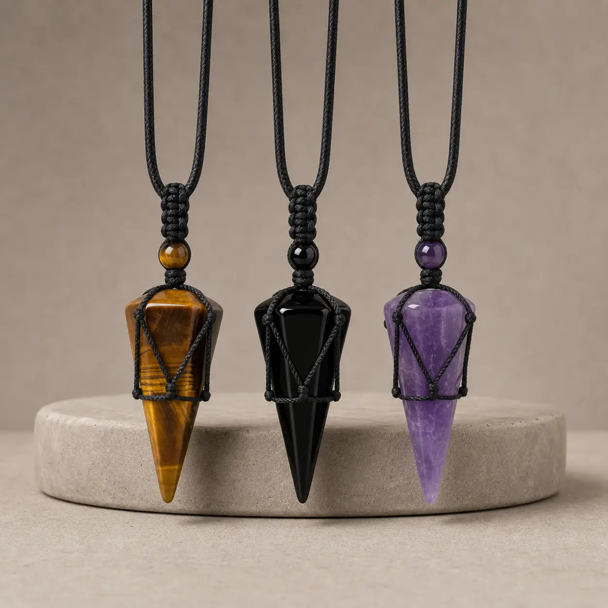 Song Yne Natural Stone Pointed Energy Pendant Necklace