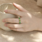 18K Gold Plated Natural Green Chalcedony Strength Ring