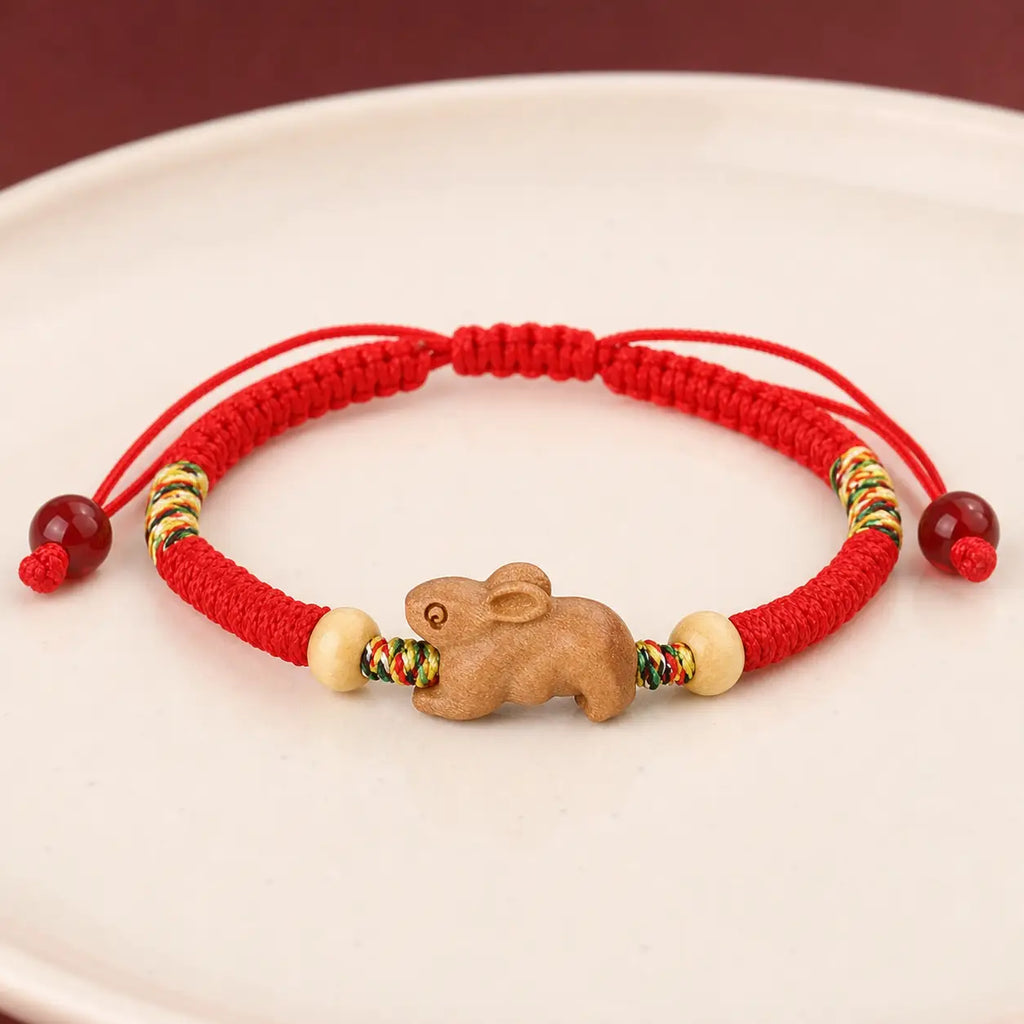 Song Yne Chinese Zodiac Peach Wood Protection & Luck Red String Bracelet