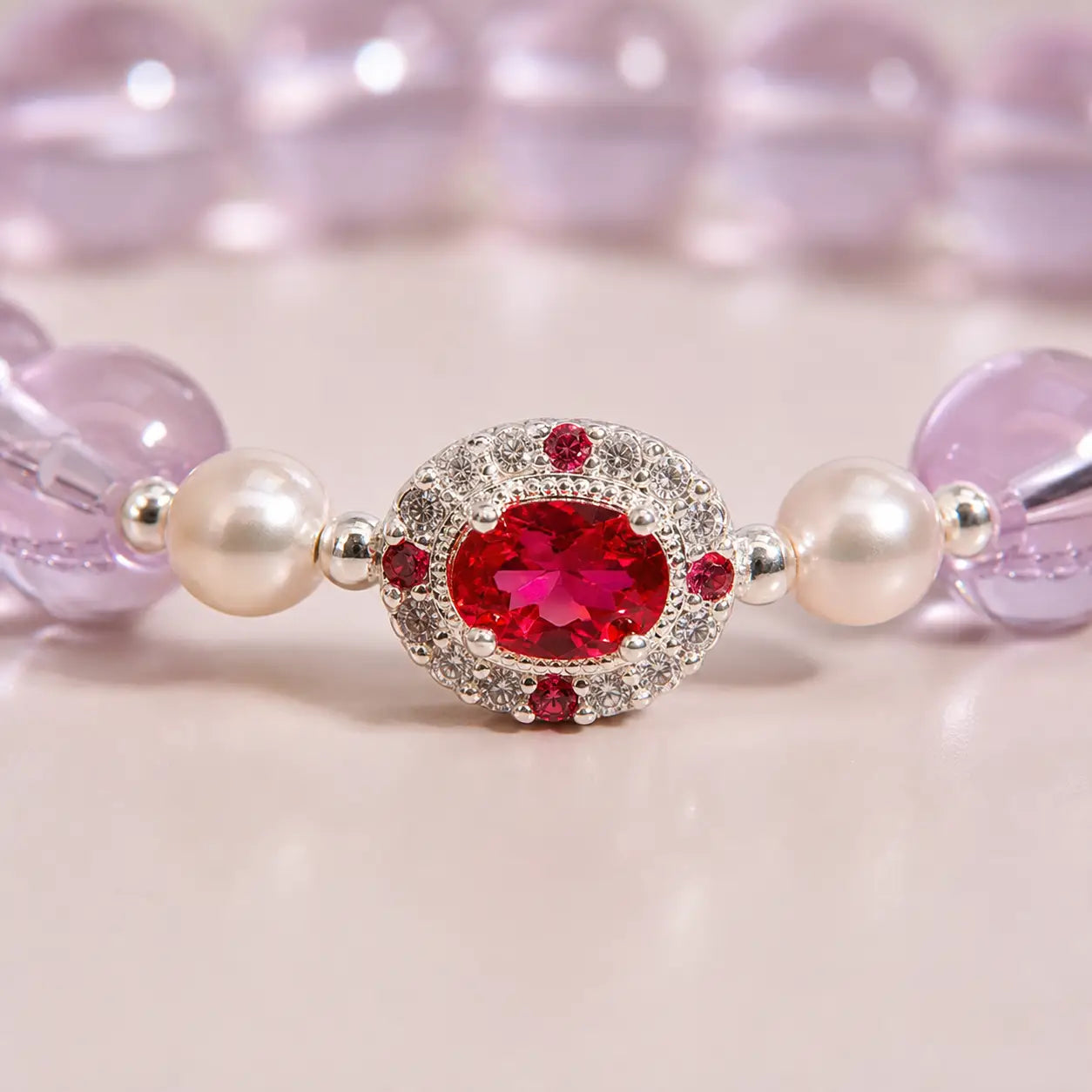 Song Yne Amethyst Pearl Red Zircon Balance Bracelet